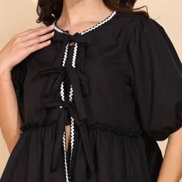 DressBerry Women Puff Sleeve Crepe Peplum Top image 5