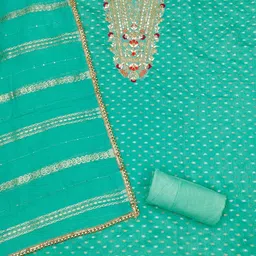 LeeliPeeri Designer Floral Embroidered Chanderi Butti Silk Unstitched Dress Material image 3