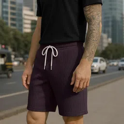 VOGAAN Men Striped Slim Fit Mid-Rise Regular Shorts-picture-27