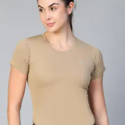 ATHLISIS Khaki Polyester Solid Sports T-Shirt-image-2