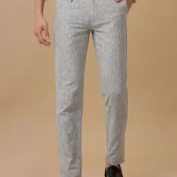 Linen Club Grey Slim Fit Striped Trousers-picture-27