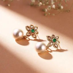 Priyaasi Green Stone Studded & Beaded Drop Earring-picture-45