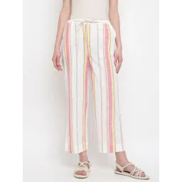 Fabindia White & Pink Cotton Striped Pants image 1