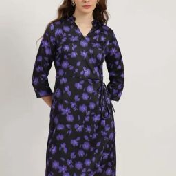 Fablestreet Black Regular Fit Floral Print Dress-picture-17