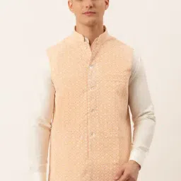 Jompers Orange Cotton Regular Fit Embroidered Nehru Jacket-picture-14