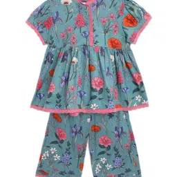 Cherry Crumble by Nitt Hyman Kids Teal Blue & Pink Floral Print Top Set-picture-15