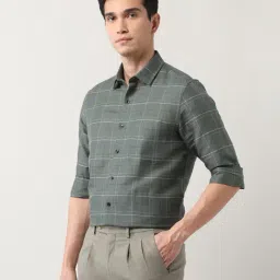 Arrow Green Linen Regular Fit Checks Shirt image 3