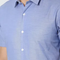Peter England Blue Cotton Slim Fit Self Pattern Shirt image 4