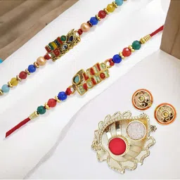 MEIRA JEWELLERY 4 Pcs Kundan Rakhi With Greeting Card & Roli Chawal-picture-12