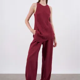 Trendyol Textured Round Neck Sleeveless Linen Tunic With Trouser-image-11