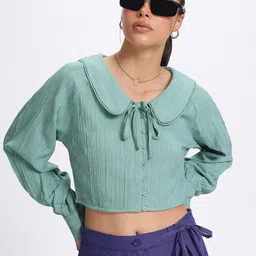 glitchez Effortless Chic Above the Keyboard Collar Embroidered Shirt-Style Top-picture-12