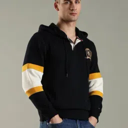 Tommy Hilfiger Navy Cotton Regular Fit Striped Hoodie image 5