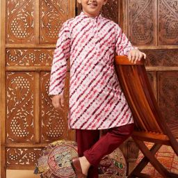 StyloBug Boys Maroon All over print Kurta Set-picture-45
