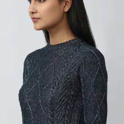 Van Heusen Navy Cotton Crochet Pattern Sweater image 5