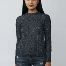 Van Heusen Navy Cotton Crochet Pattern Sweater image 1