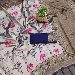 Tekson Ethnic Motifs Zari Handloom Saree image 3