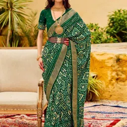 Saree Mall Green Silk Printed Saree With Unstitched Blouse-picture-5