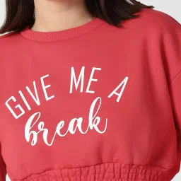 Forever 21 Red Round Neck Cropped Sweatshirt image 5