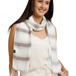 Linen Club Grey Striped Pure Linen Stole-picture-33