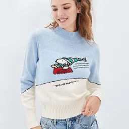 American Eagle Outfitters Blue & Off-White Printed Sweater image 1
