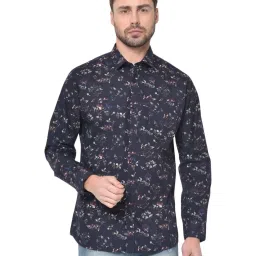 Duke Navy Cotton Slim Fit Printed Shirt image 1