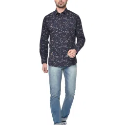 Duke Navy Cotton Slim Fit Printed Shirt image 5