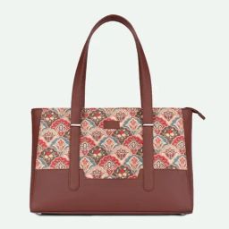 ZOUK Brown & Red Printed Tote Handbag With Pouch-picture-37