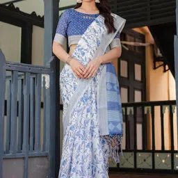 MAHARANI COUTURE Pure Linen Ethnic Motifs Printed Banarasi Saree-picture-34