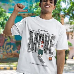 HANGERHOOD Printed Round Neck Short Sleeves Pure Cotton Oversized T-Shirt image 3