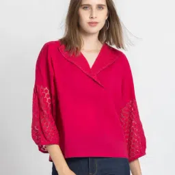 SHAYE Pink Cotton Lace Top-image-99