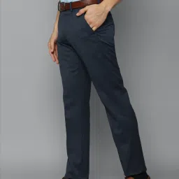 Louis Philippe Navy Blue Slim Fit Herringbone Trousers image 3