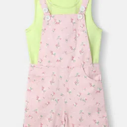 Nauti Nati Girls Green And Pink Cotton Graphic Print Dungaree-image-38