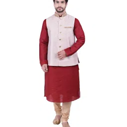 Manyavar Beige Self Print Ethnic Jacket image 4