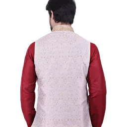 Manyavar Beige Self Print Ethnic Jacket image 2