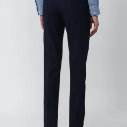 Peter England Navy Blue Slim Fit Checks Trousers image 2