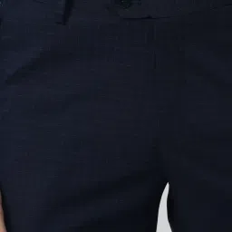 Peter England Navy Blue Slim Fit Checks Trousers image 4