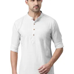 Yugnik Band Collar Roll-Up Sleeves Straight Short Kurta-image-13