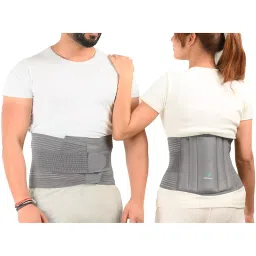 K SQUARIANS Medium Lumbar Sacral Waist Belt Grey for Men & Women with Adjustable Straps, P4-DRJ2-D4HV image 1