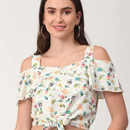URBAN POCHE Women Floral Printed Cold-Shoulder Crepe Top-image-28
