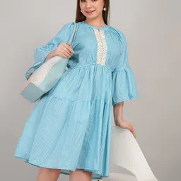 Gora Glama Women Checked Flared Sleeve Gathered or Pleated Tiered A-Line Dress image 5