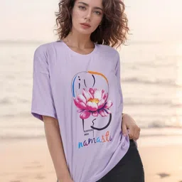 BLUEFICUS Women Bio Finish Graphic Printed Round Neck Cotton Relaxed Fit T-shirt-image-7