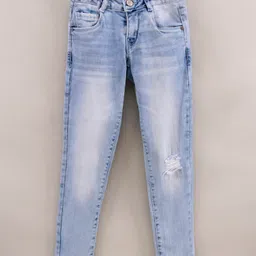Vitamins Full Length Denim Washed Ripped Jeans - Blue-picture-11