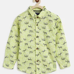 Tales & Stories 100% Cotton Full Sleeves Seamless Zebra & Leaf Printed Shirt - Neon Green-picture-10