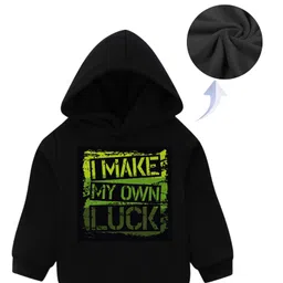 KAVEE Full Sleeves I Make My Own Luck Printed Pure Cotton Warm Fleece Hooded Sweatshirt - Black-picture-17