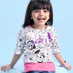 Babyhug Disney 100% Cotton Knit Half Sleeves Overlapped T-Shirt With 101 Dalmatians Graphics and Foil Detailing- Multicolor-picture-22