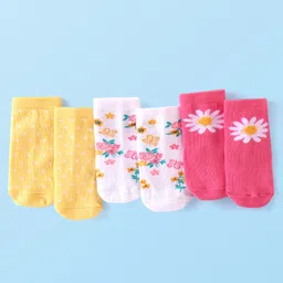 cute walk by babyhug Cutewalk By Babyhug Anti Bacterial Ankle Length Floral & Polka Dots Design Socks Pack of 3 - Yellow Pink & White-picture-12