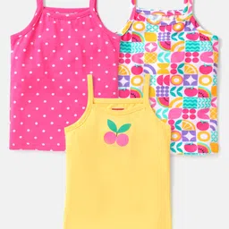 Babyhug Single Jersey 100% Cotton Singlet Sleeves  Slips Polka Dot & Cherry Print Pack of 3- White Pink & Yellow-picture-12