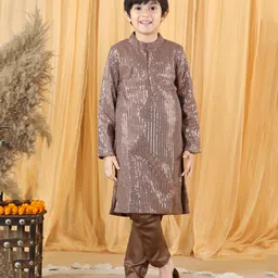 Piccolo Full Sleeves Sequins Embellished Kurta Pyjama Set - Brown-picture-16
