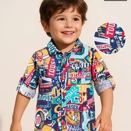 Babyhug Cotton Knit Full Sleeves Varsity Printed Shirt - Navy-picture-12