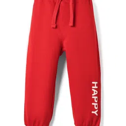 Babyhug Cotton Terry Knit Full Length Lounge Pants With Text Print - Red-picture-10